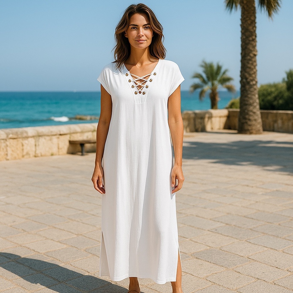 Seafolly NWT size Small White Lace-Up Swim maxi Coverup dress
